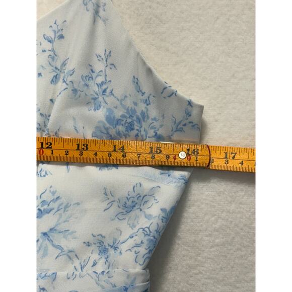 LDT Blue Floral Chiffon Midi Dress Keyhole Cutout Floral Hourglass, Size 4 - Picture 7 of 12